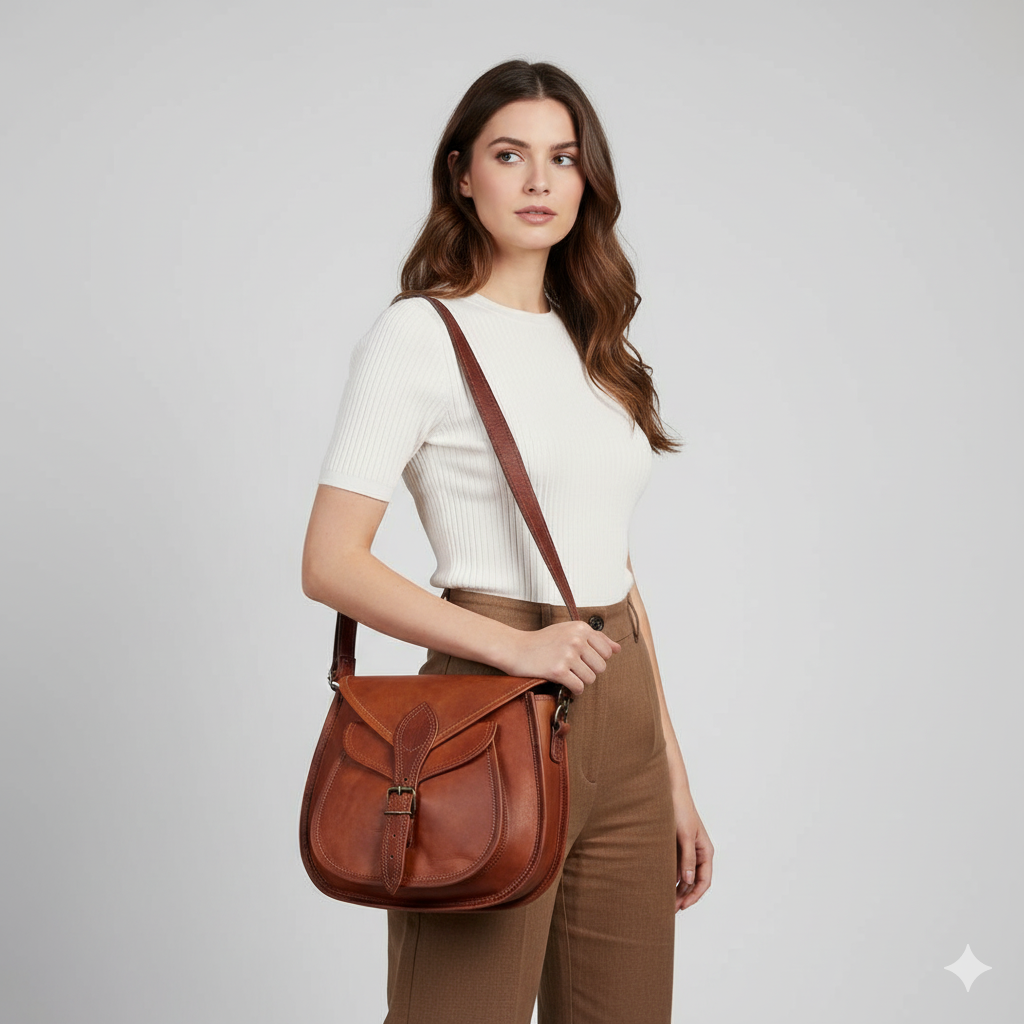 Leather Crossbody Satchel Bag Vintage Purses Handbag 11 inch