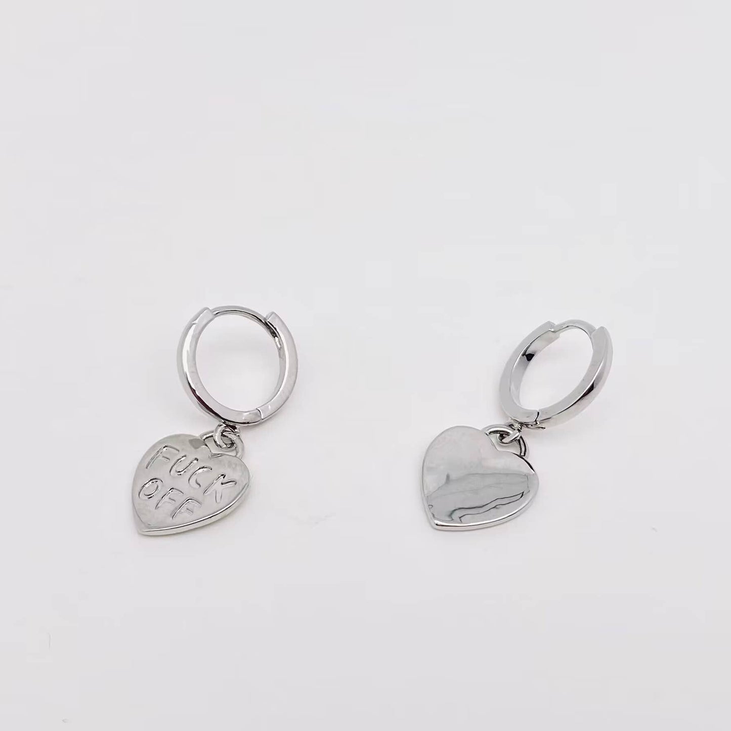 "Fuck off" Heart-shaped Gold Plated Huggie Earrings: Golden