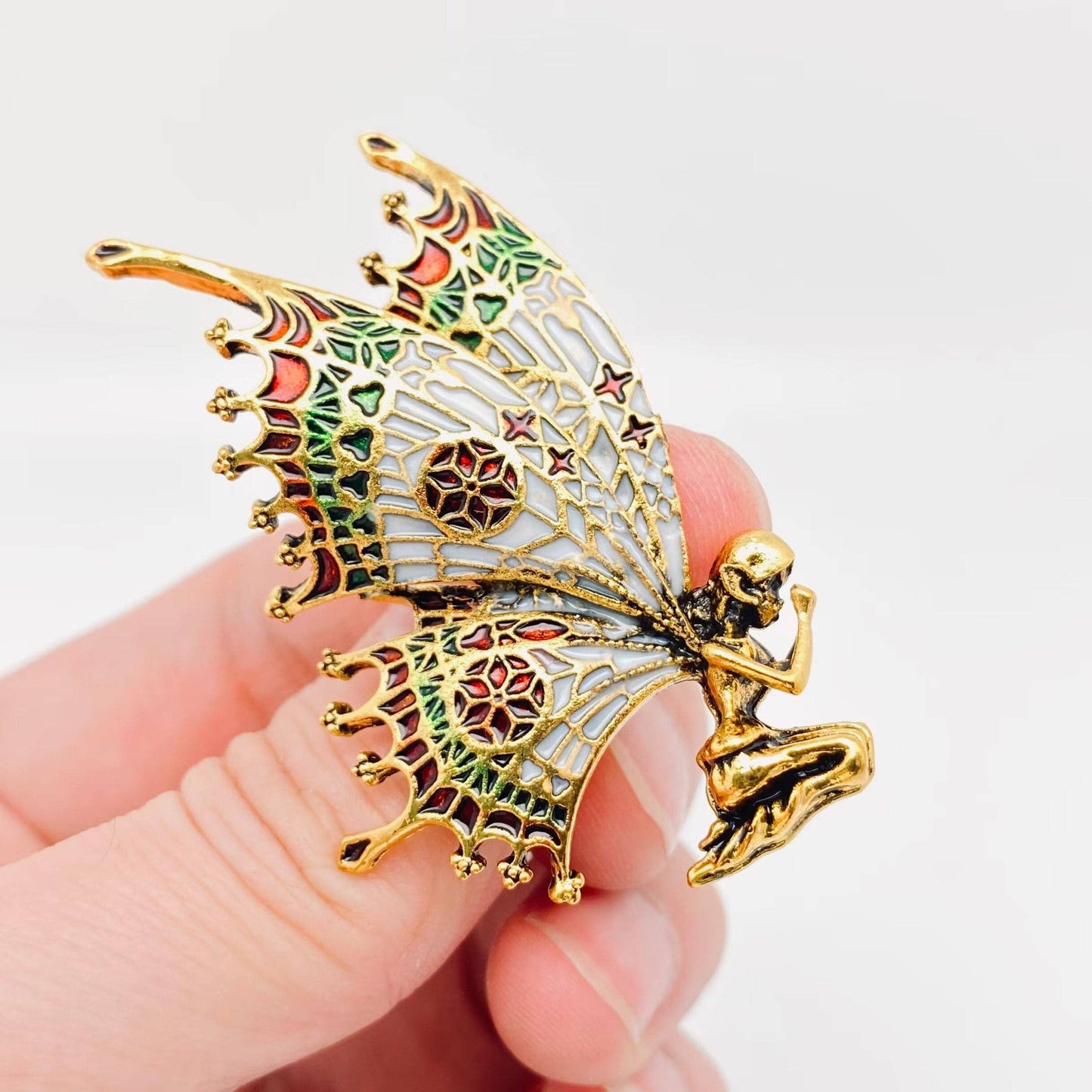 Enamel Prayer Butterfly Fairy Brooch