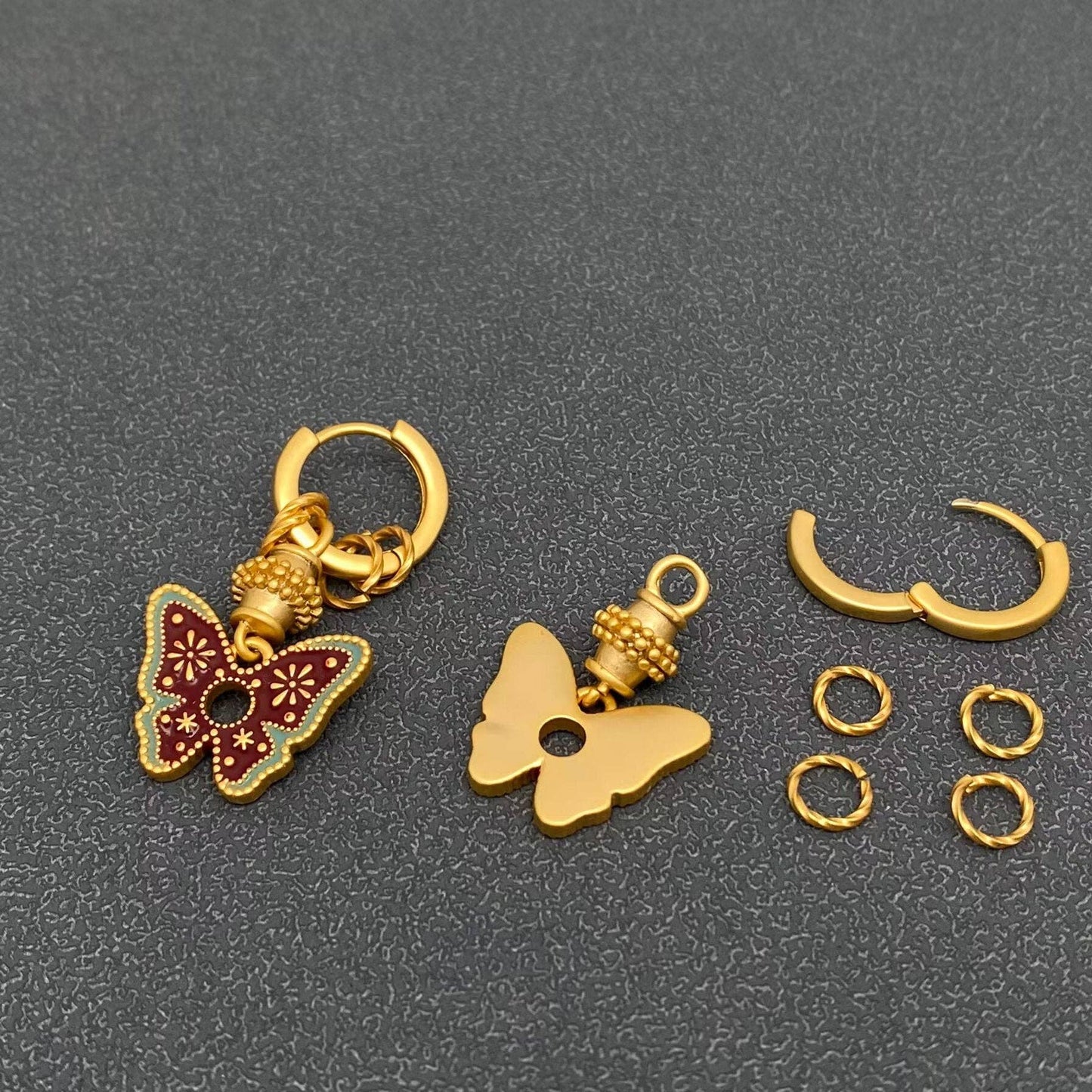 Enamel Butterfly Charm Matte 18K Gold Plated  Huggie Earrings