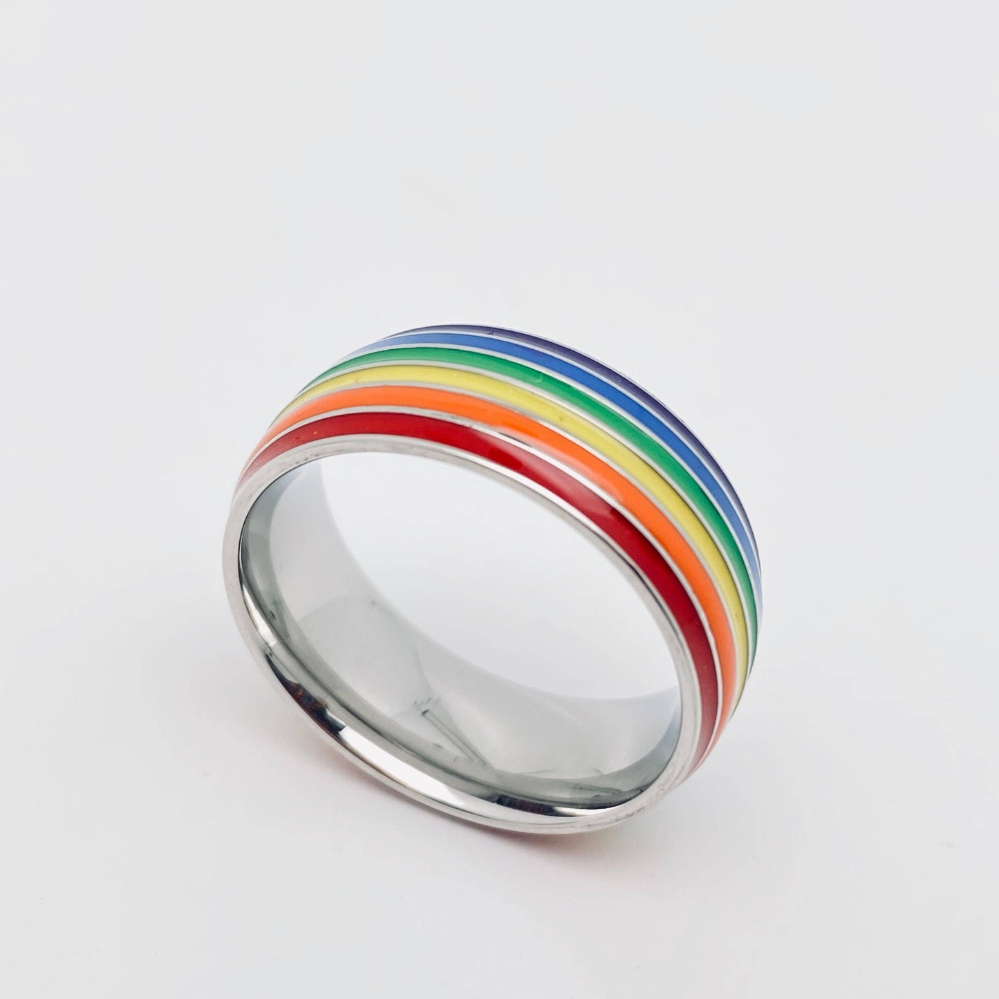 Rainbow Striped Stainless Steel Ring - MJ/MR