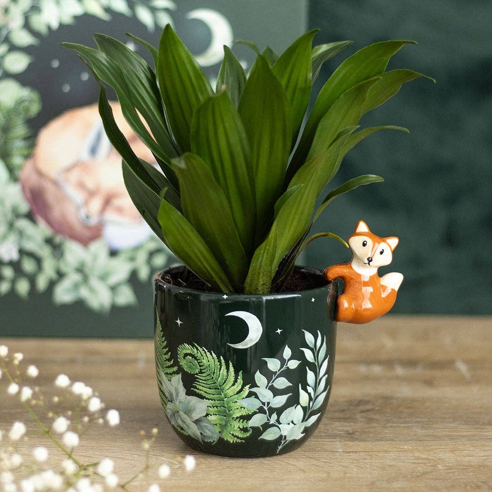 Green Forest Print Plant Pot with Fox