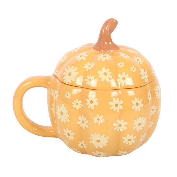 Groovy Floral Pumpkin Shaped Lidded Mug