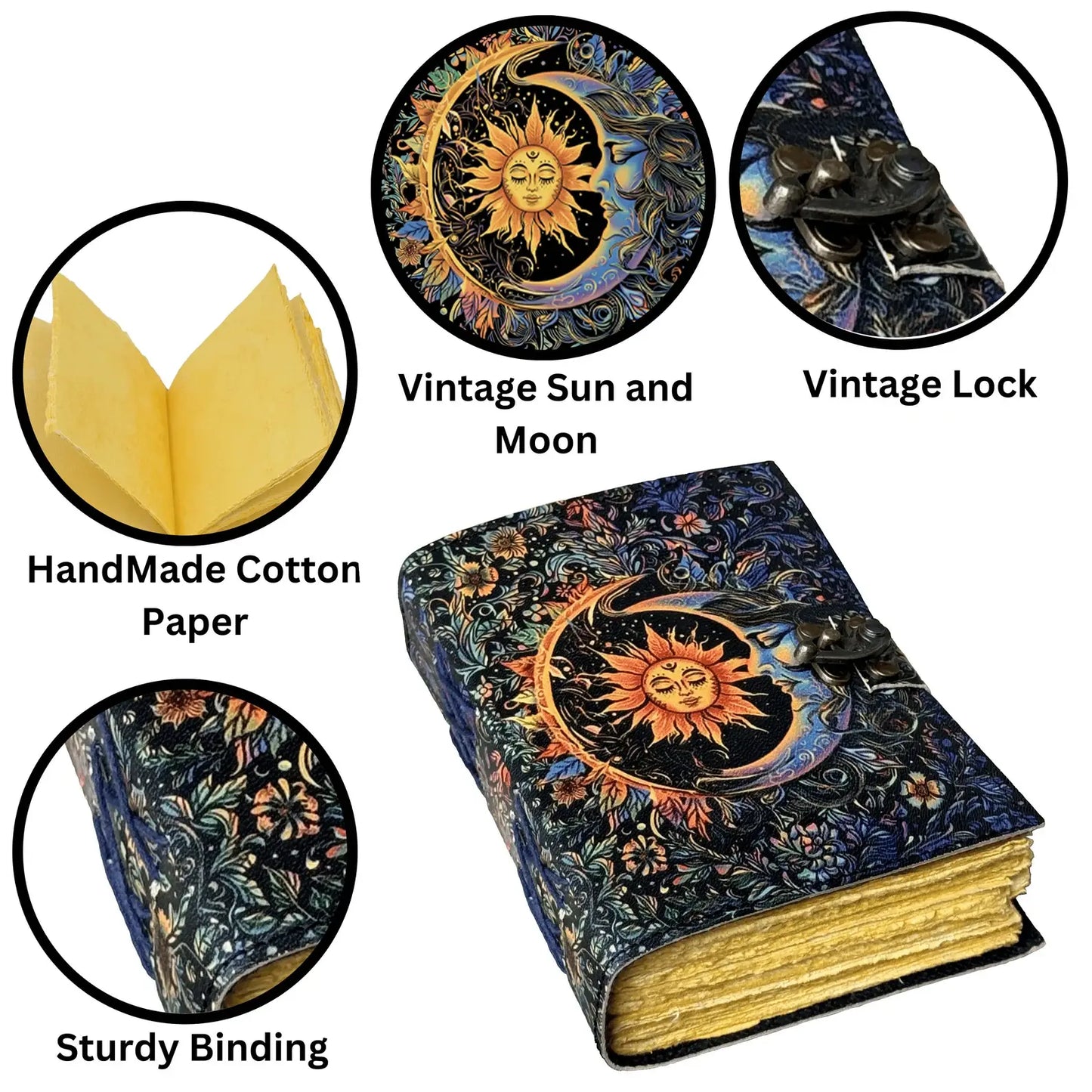 Grimoire Vintage Sun Moon Leather Travel Journal Handmade