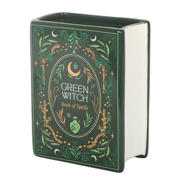 Green Witch Book Shaped Vase