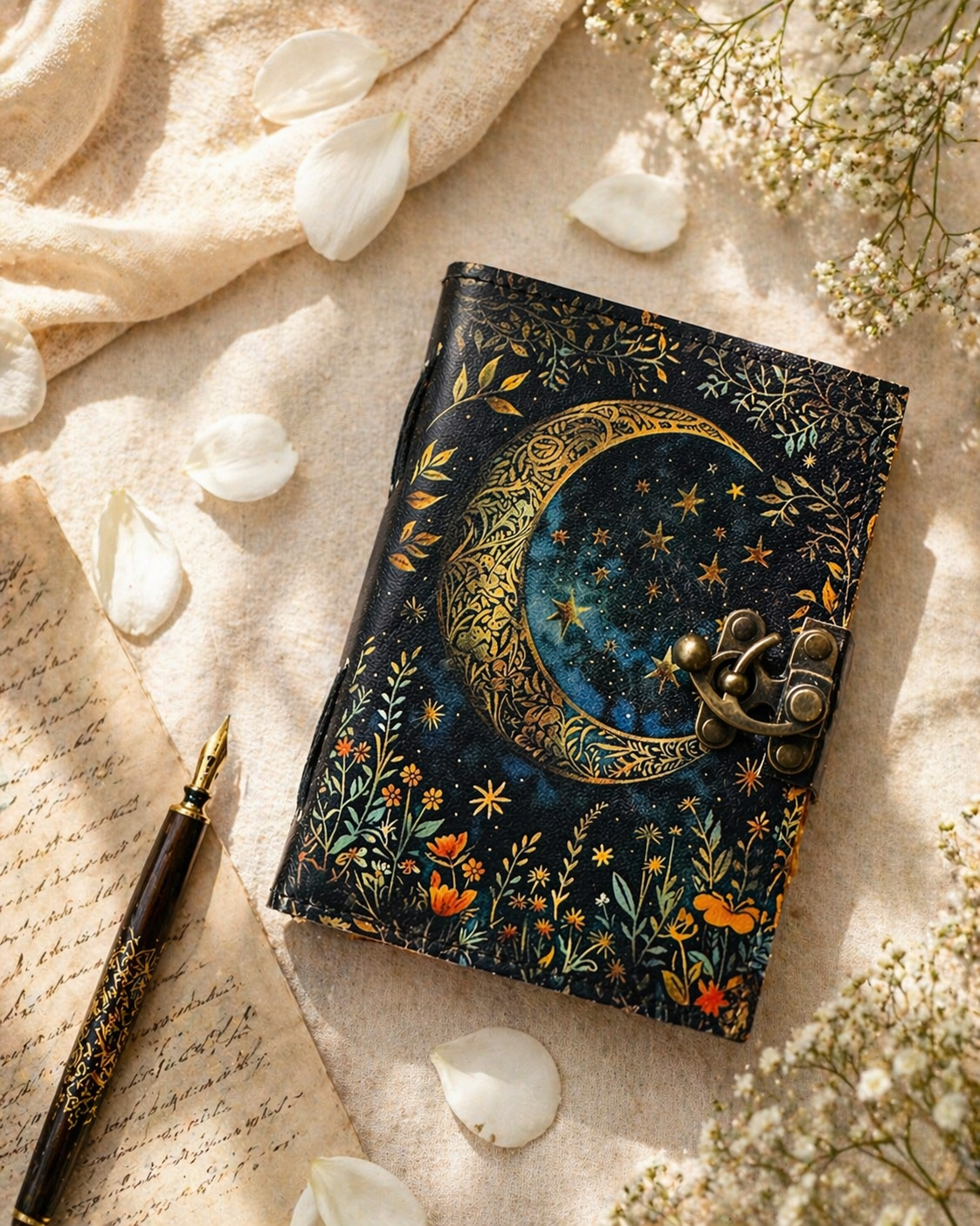 Moon Phase Leather Journal Grimoire Book of Shadow Spellbook
