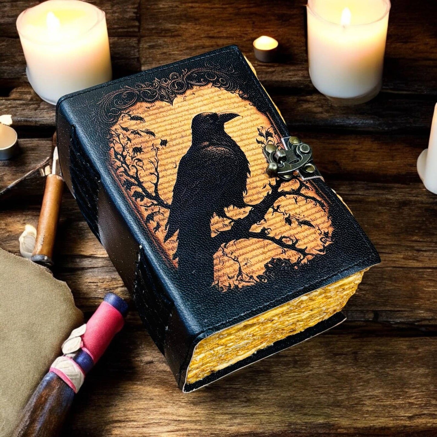 Leather Journal Gothic Notebook the Raven Grimoire Shadow
