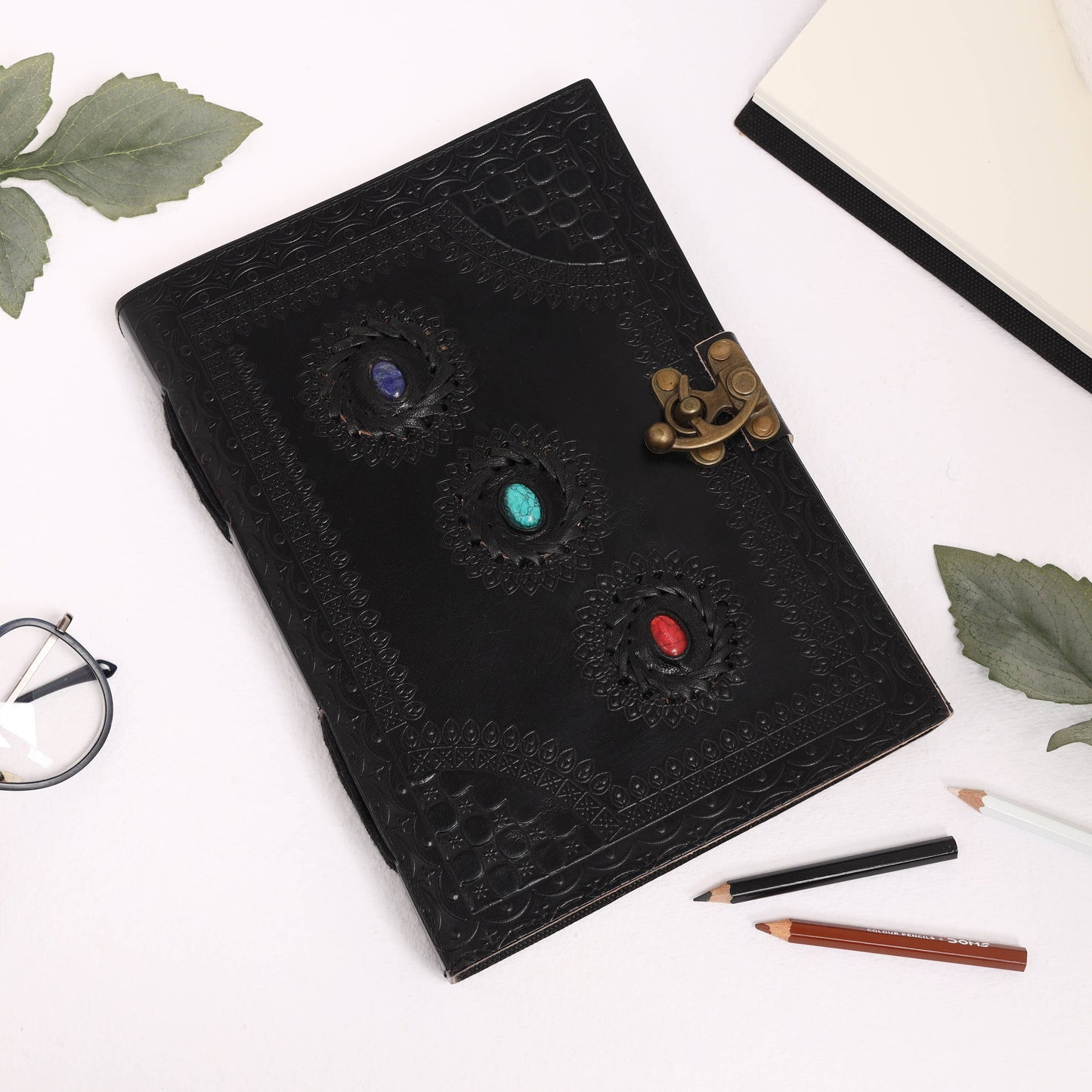 3 Precious Chakra Leather Journal Chakra Stones Meditation