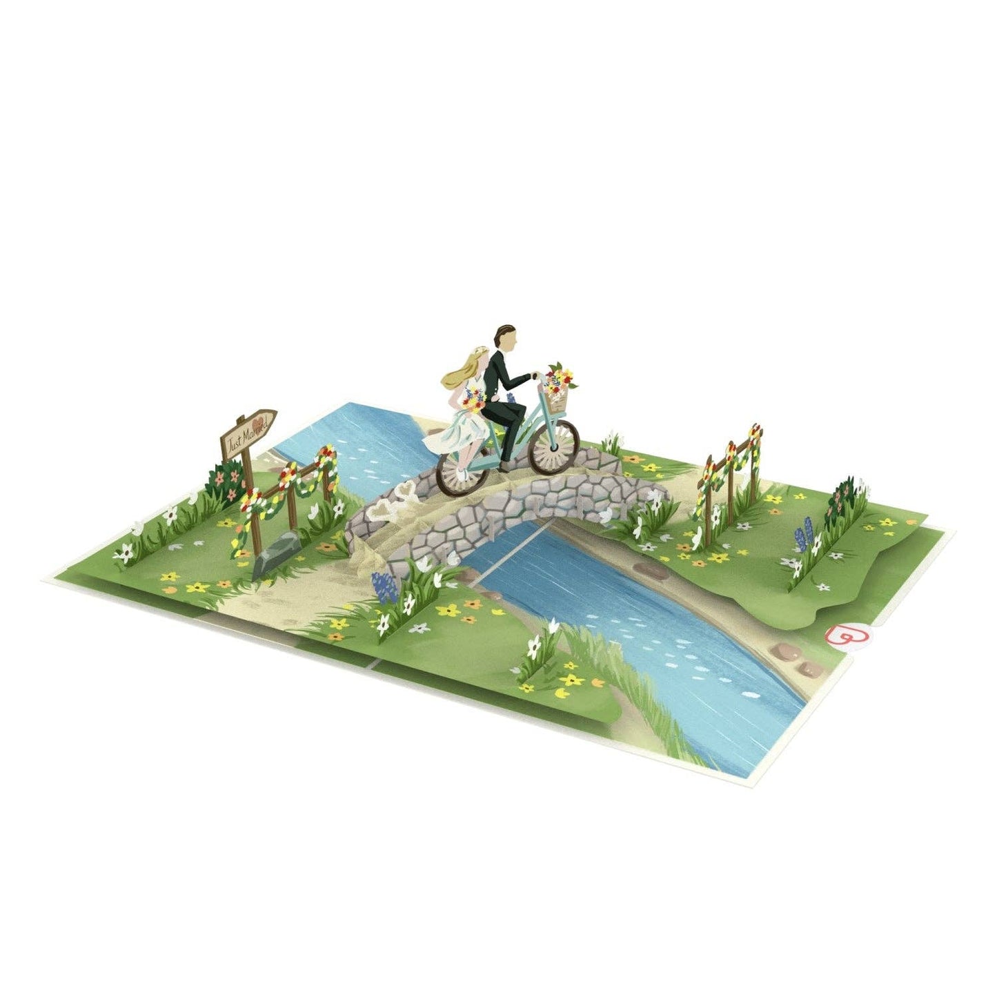 Newlyweds on bicycle pop-up card | 3D wedding card