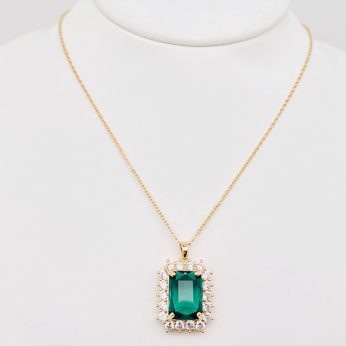 Green Zircon Pendant Stainless Steel Necklace: 4#