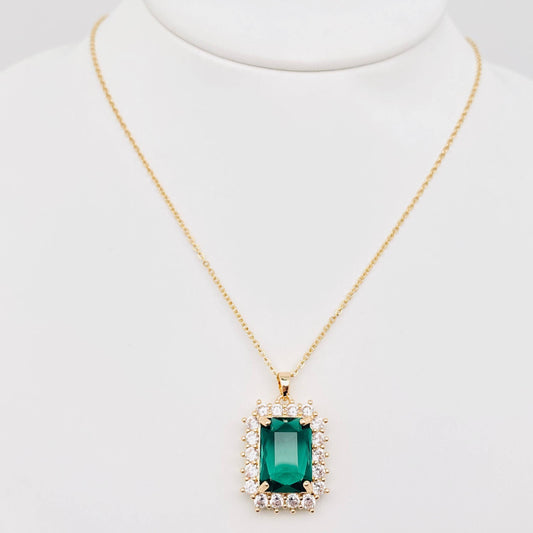 Green Zircon Pendant Stainless Steel Necklace: 4#