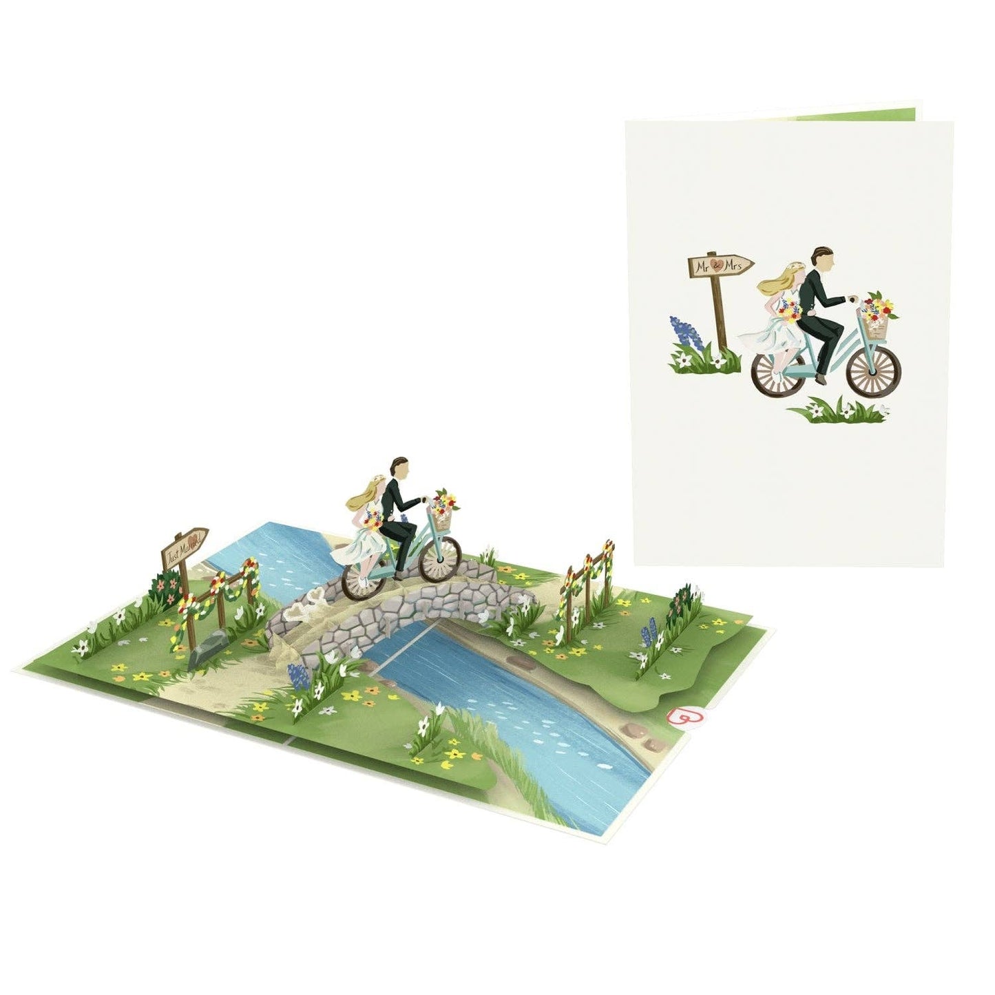 Newlyweds on bicycle pop-up card | 3D wedding card