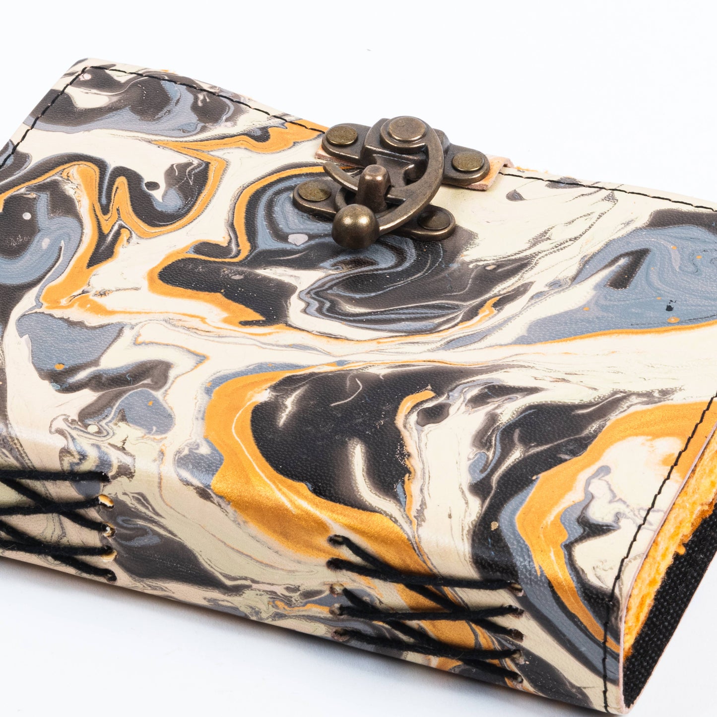 Vintage Leather Journal Notebook with Hand Marble Print 