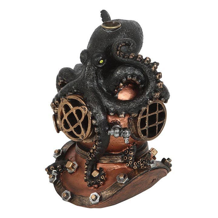 Steampunk Kraken on Diver's Helmet Backflow Incense Burner