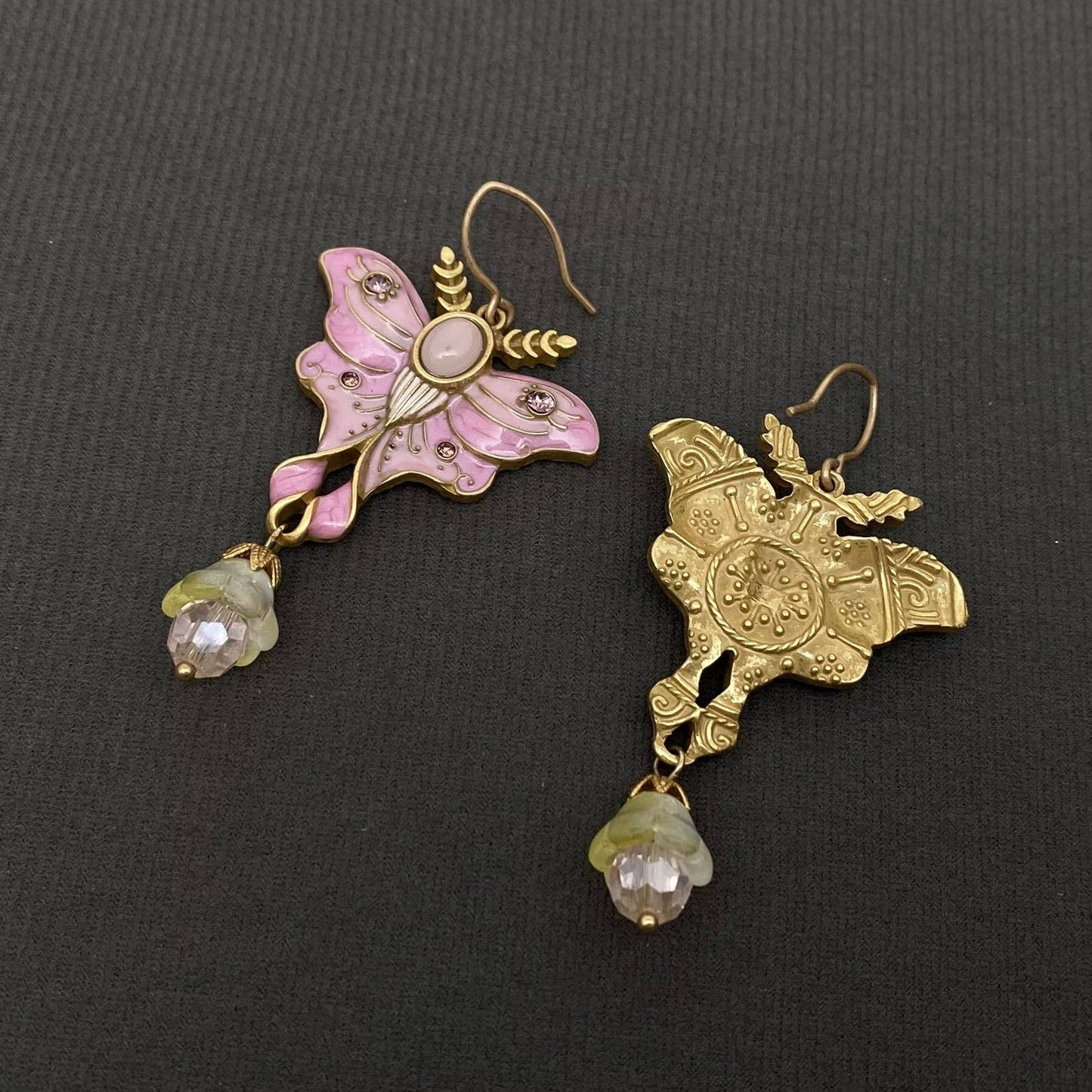 Vintage Pink Enamel Butterfly Dangle Earrings