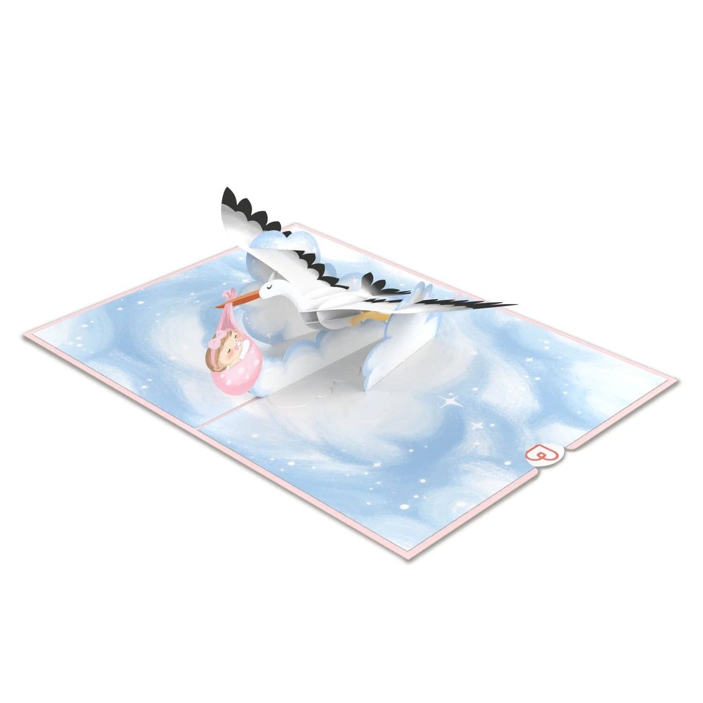 Stork & Baby (pink) pop-up card | 3D birth card