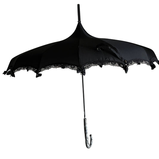Boutique pagoda umbrella with lace and bows: Black