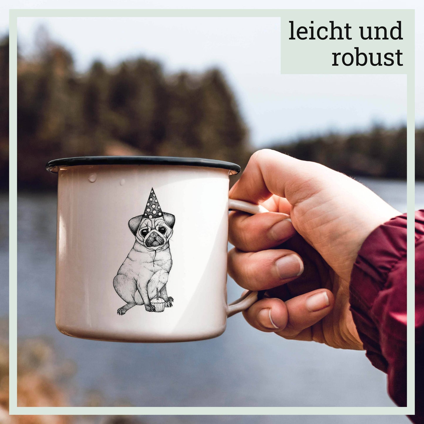 Enamel mug - pug: 300 ml