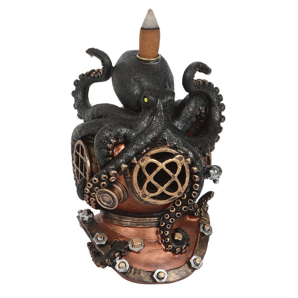Steampunk Kraken on Diver's Helmet Backflow Incense Burner