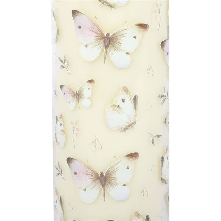 White Butterfly Print Vanilla Tube Candle