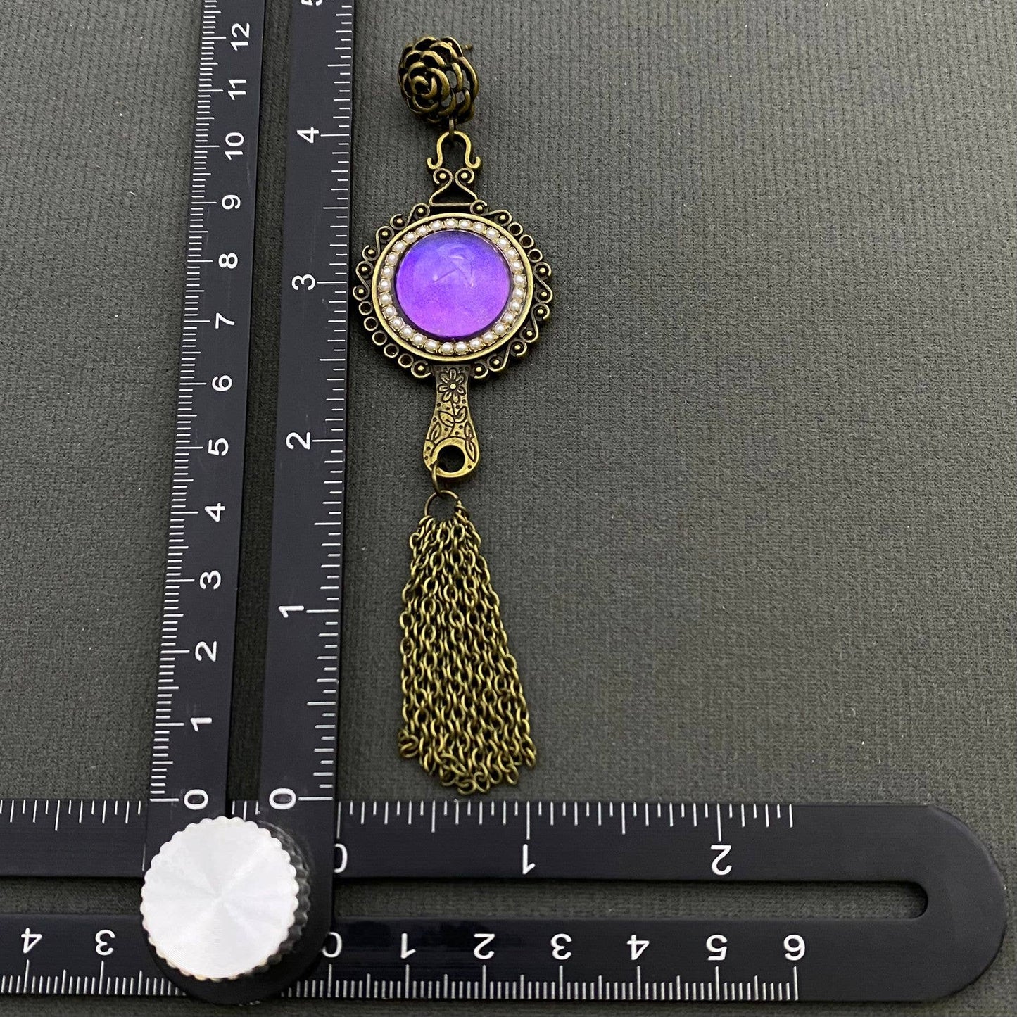 Vintage Chain Fringe Purple Glazed Mirror Dangle Earrings