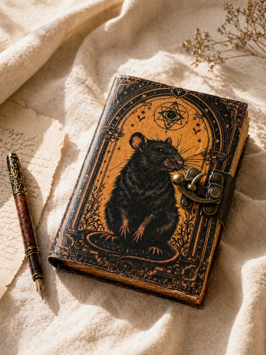 Black Rat Grimoire Leather Journal with Brass Lock