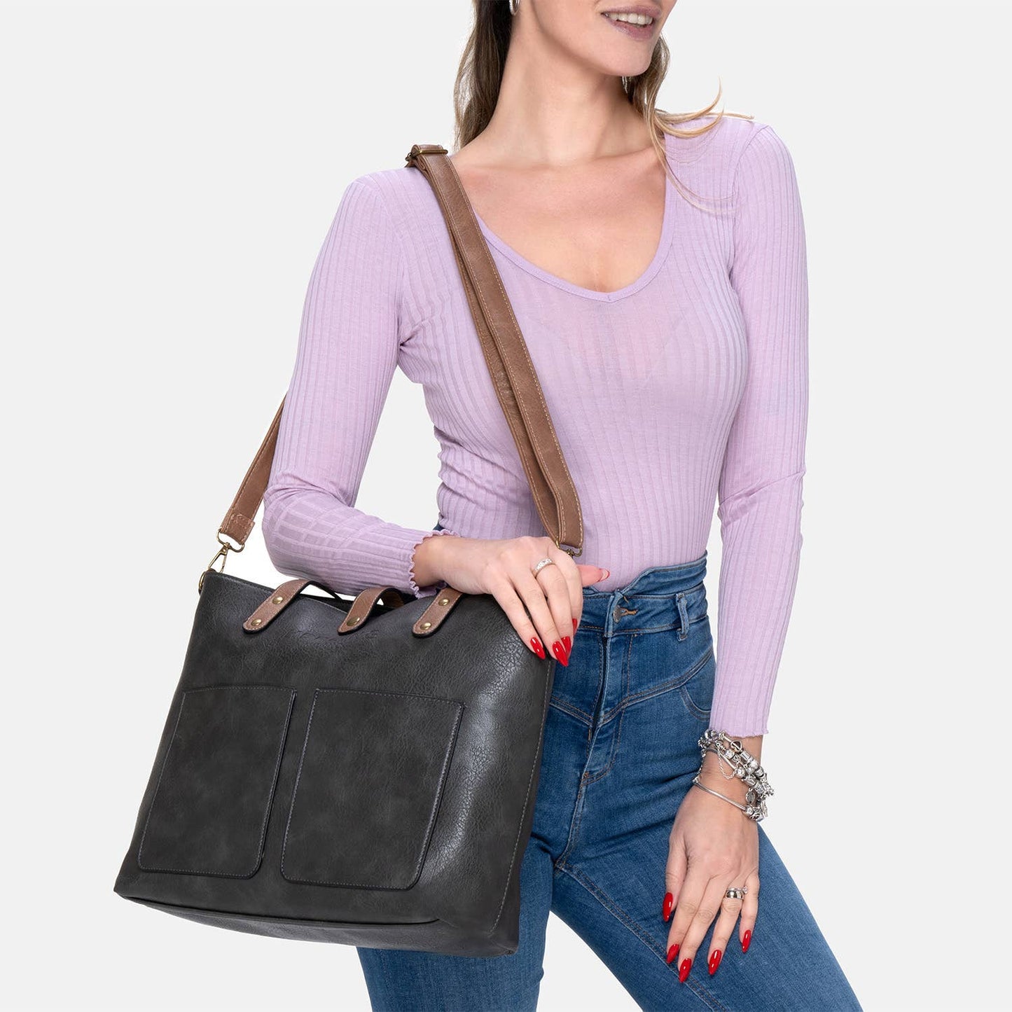 BERAUD - Women's shopper bag with shoulder strap: COFFEE BROWN