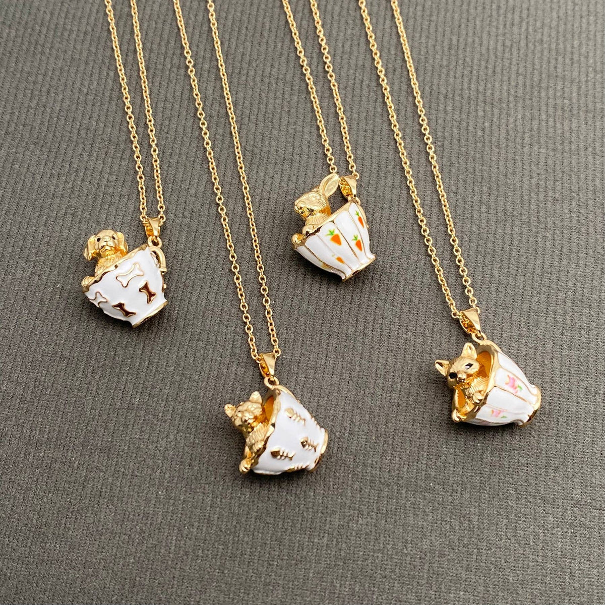 Various Styles of Small Animals In A Teacup Charm Necklace