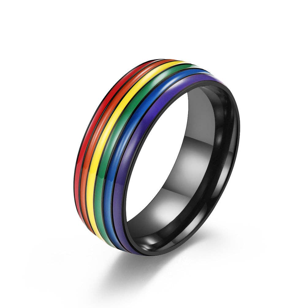 Rainbow Striped Stainless Steel Ring - MJ/MR