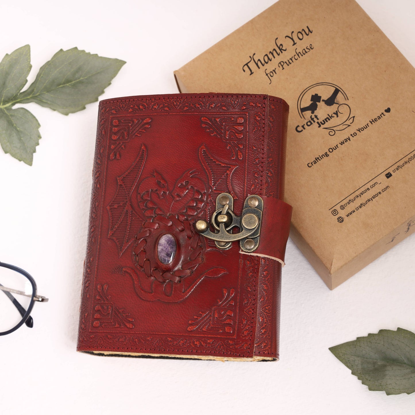 Leather Journal with Stone Dragon Embossed Travel Journal 