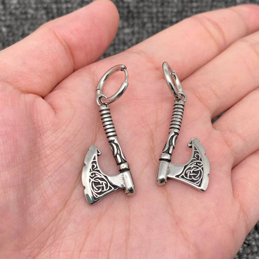 Viking Celtic Knot Axe Stainless Steel Huggie Earrings - MJ