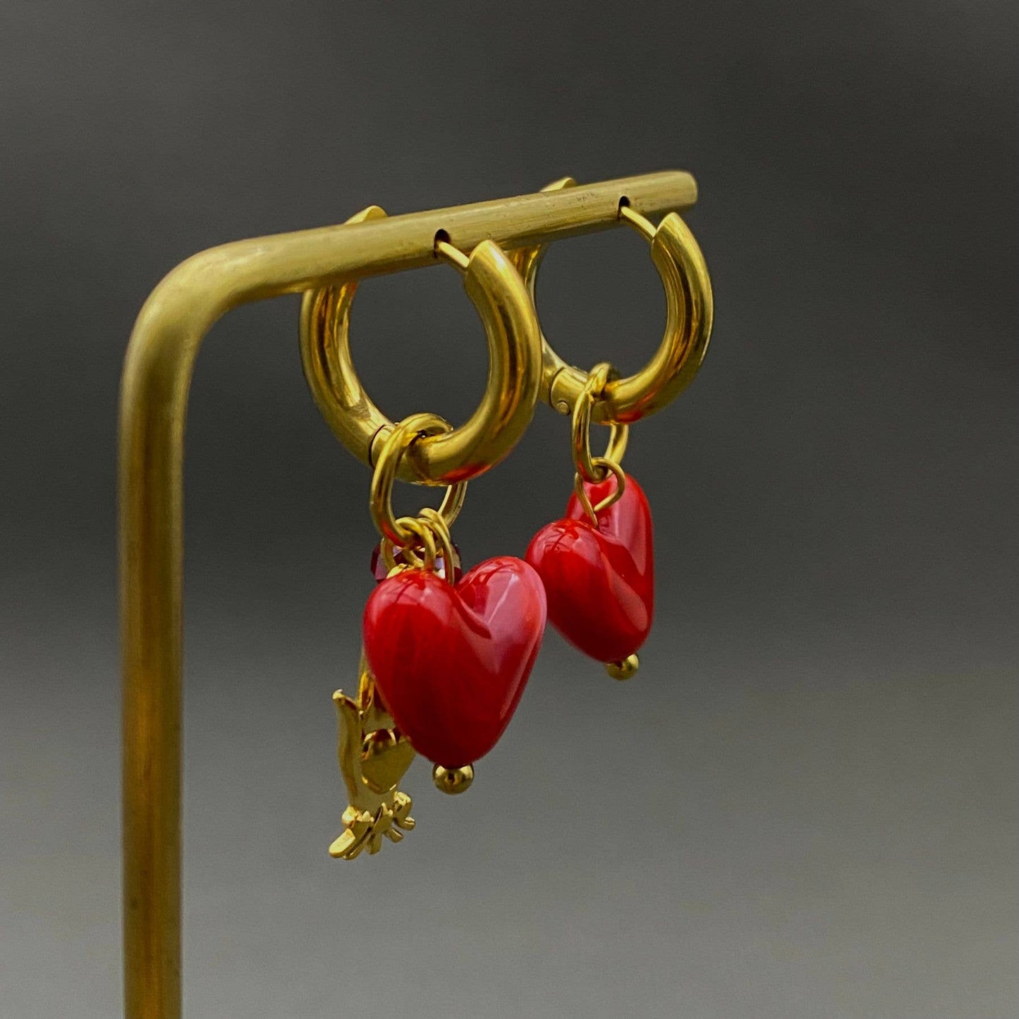 Red Heart 18K Gold Plated Palm Earrings