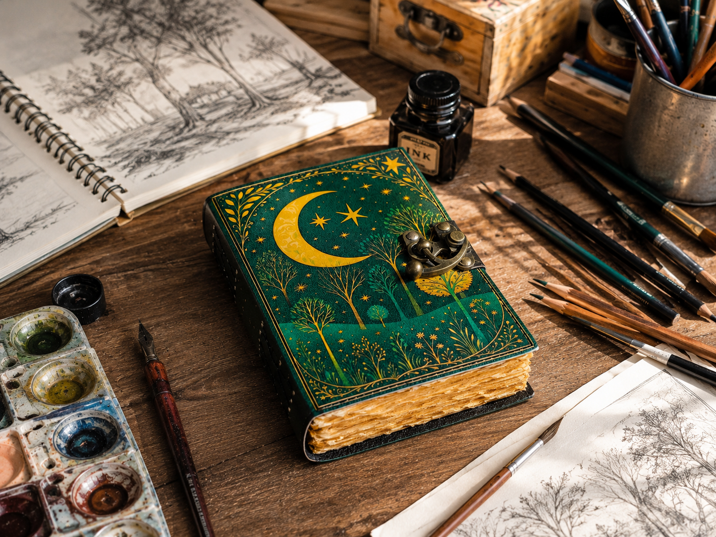 Leather Journal with Lock Handmade Paper Notebook for Travel