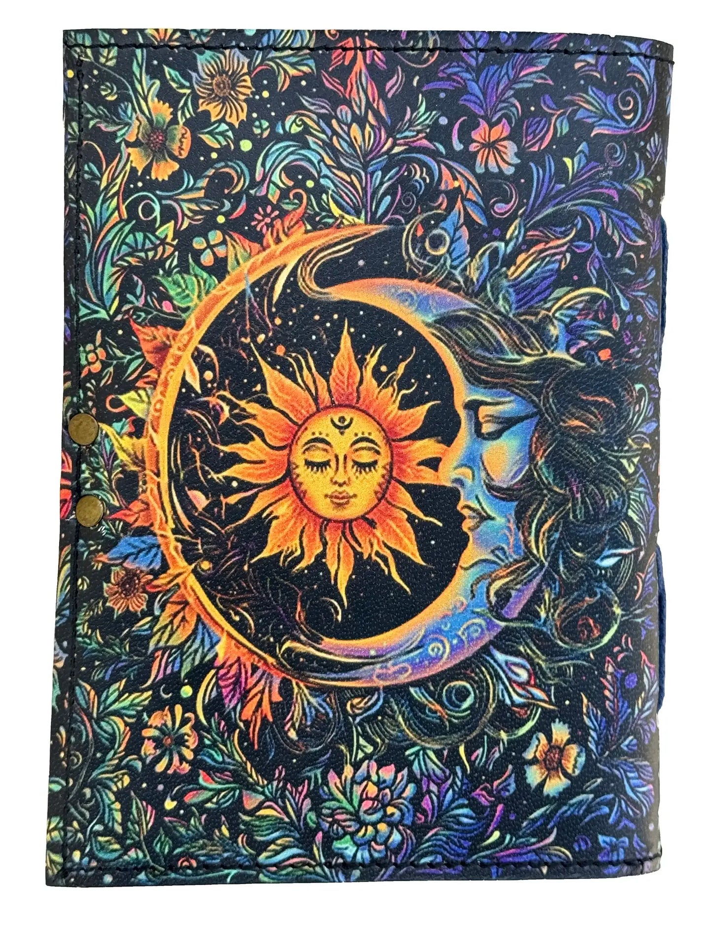 Grimoire Vintage Sun Moon Leather Travel Journal Handmade