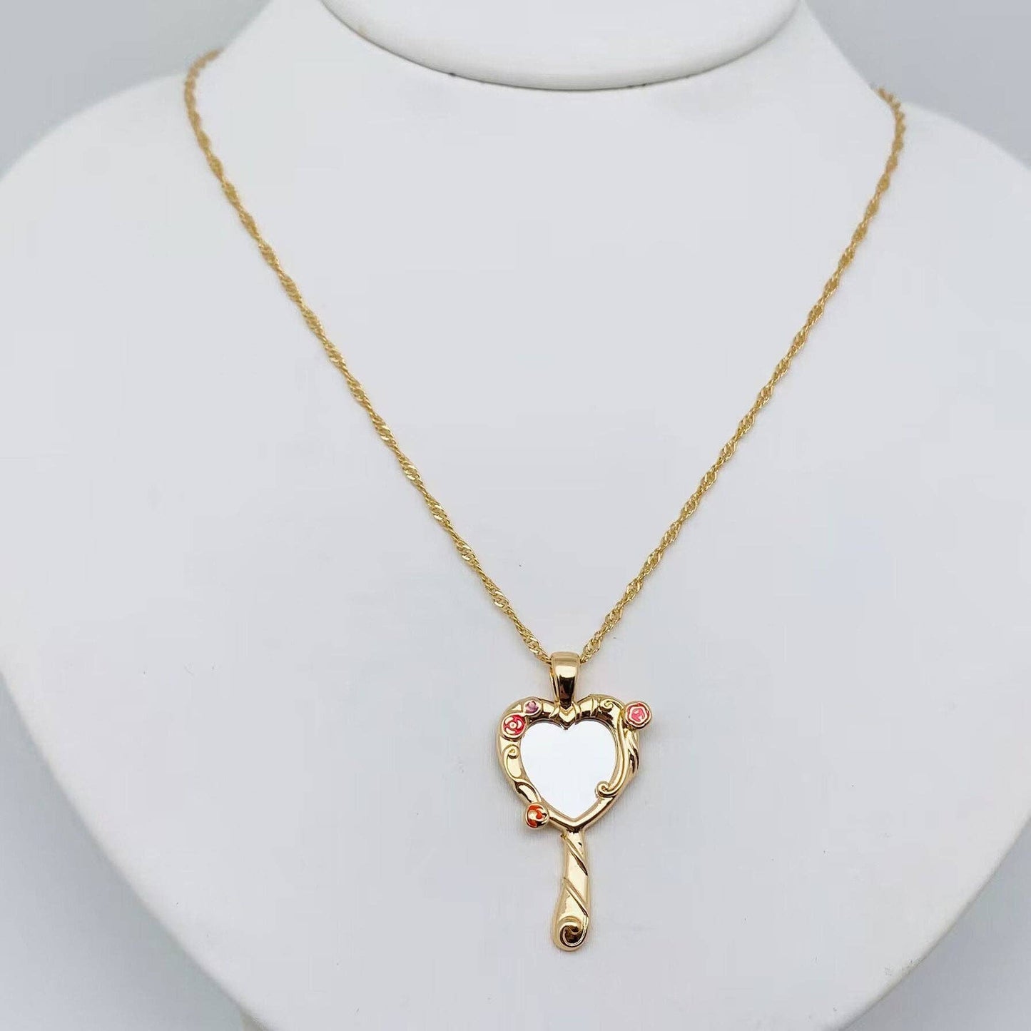 Enamel Gold Plated Dopamine Cute Mirror Pendant Necklace