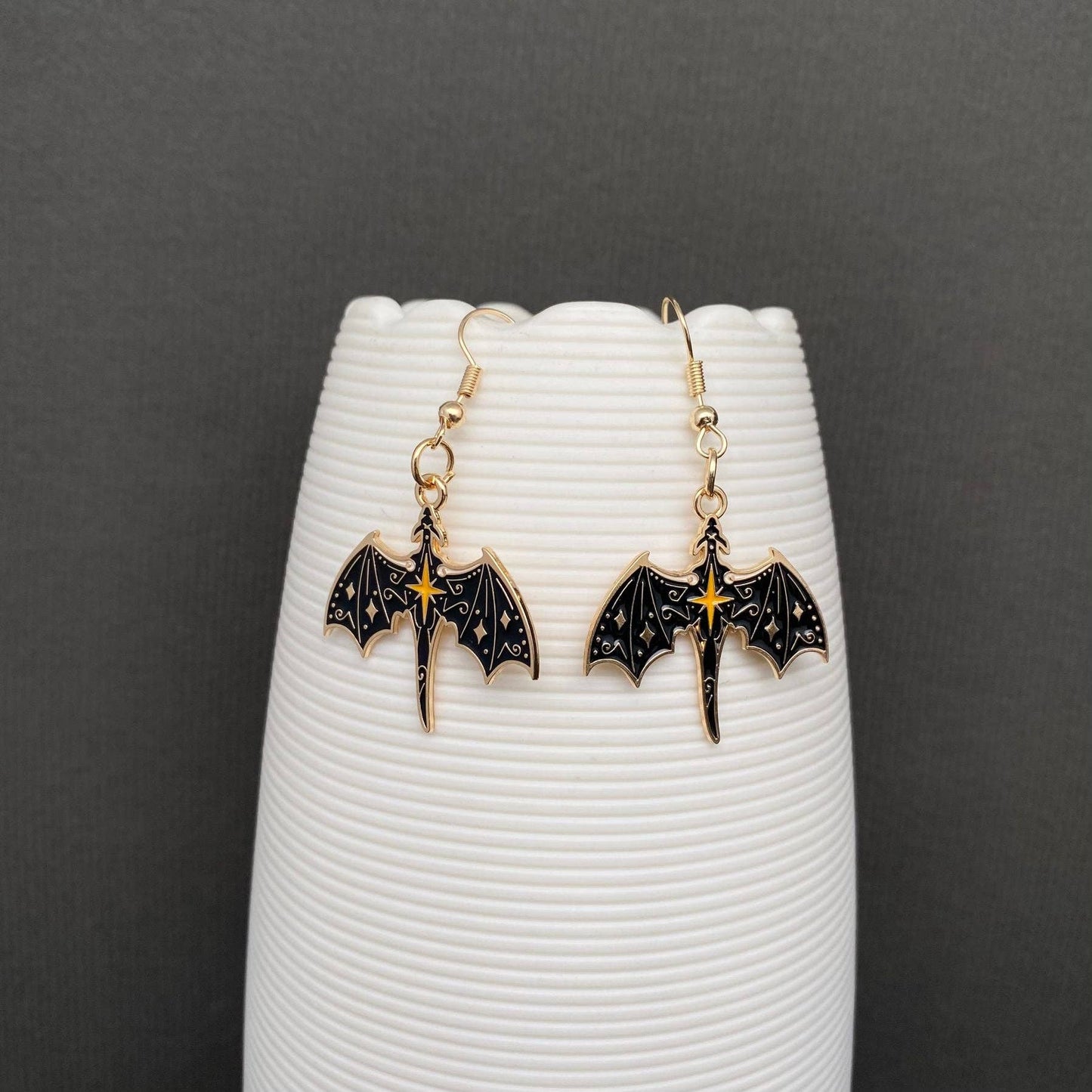 Enamel Flying Dragon Dangle Earrings