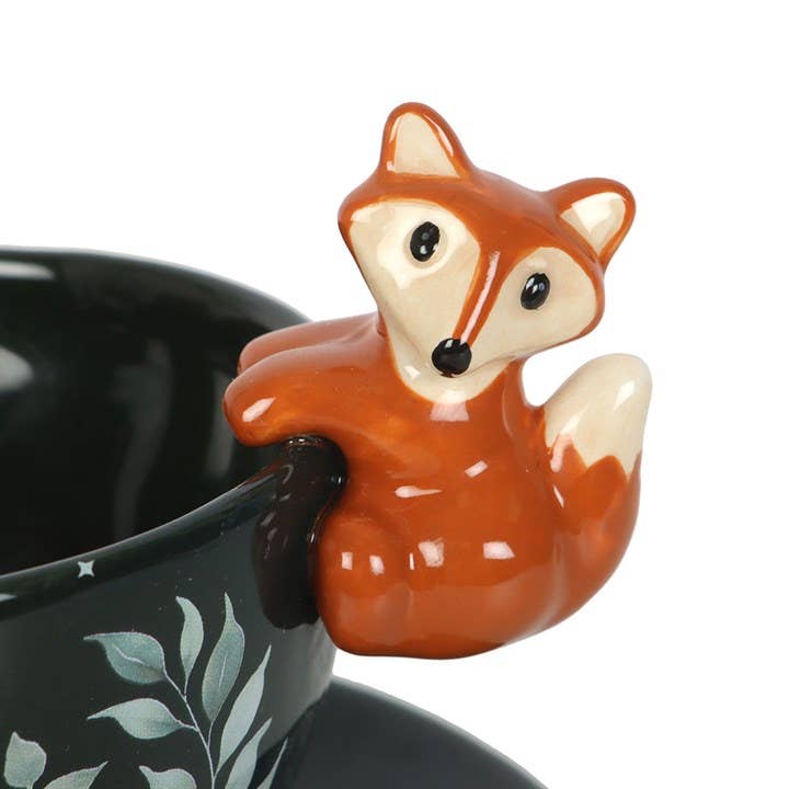 Green Forest Print Teacup with Fox