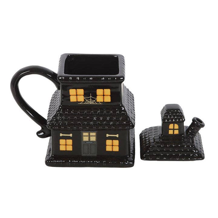 Black Haunted House Lidded Halloween Mug