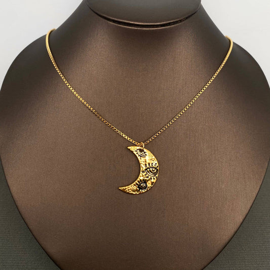 Eye Signet Moon 18K Gold Plated S.Steel Necklace - FGS/MS