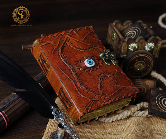 Mystic Eye Leather Journal Grimoire with Antique Lock