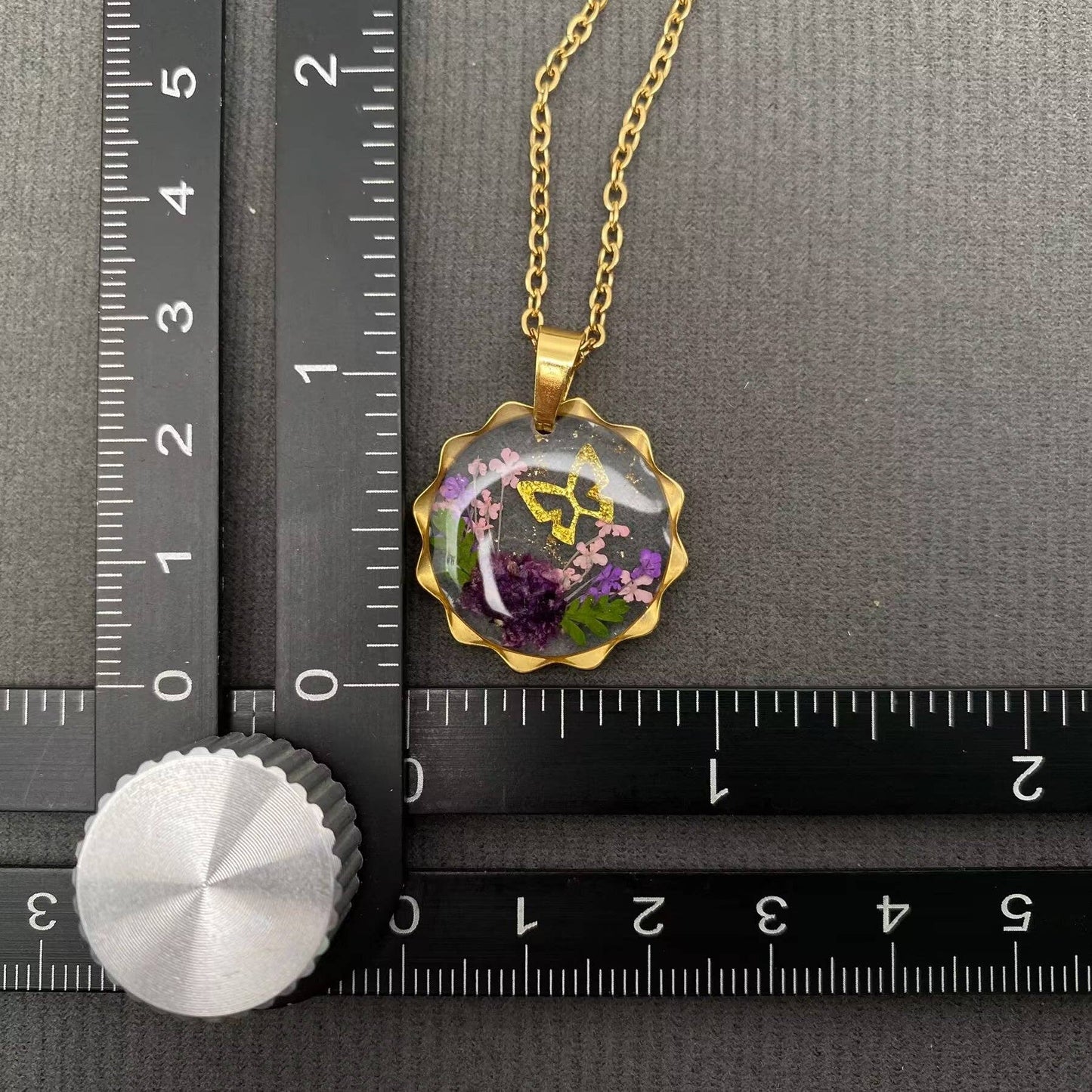 Dried Flowers Geometric Charm 18K Golden SS Necklace - PDF: B