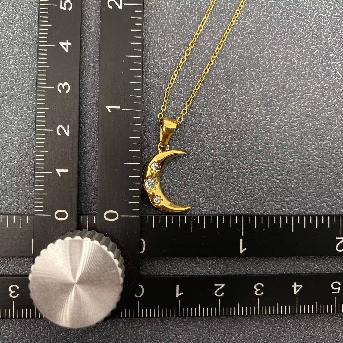 Inlaid CZ Moon Charm 18K Golden S.Steel Necklace - FGS/MS