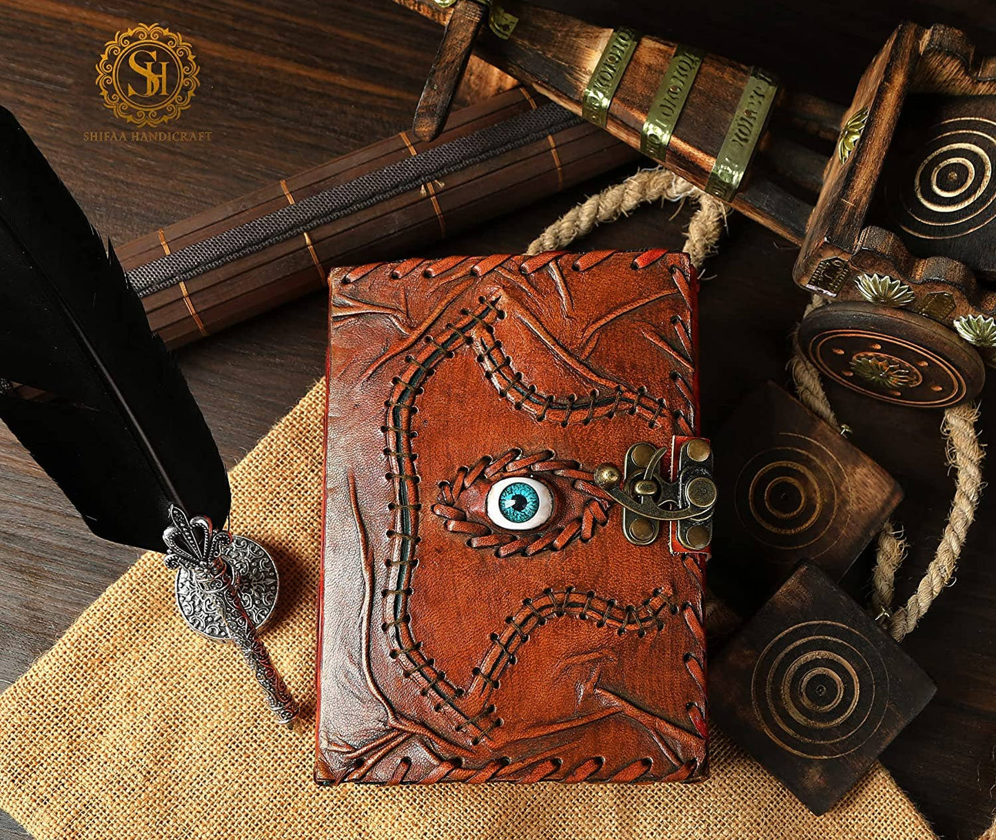 Mystic Eye Leather Journal Grimoire with Antique Lock
