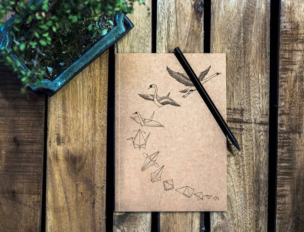 Notebook [recycled paper] - Origami swan: DIN A5