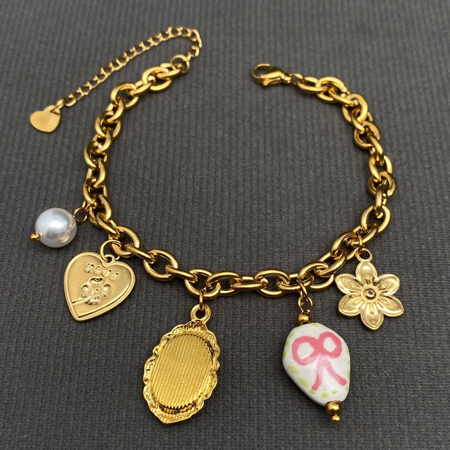 Rosa Blume 18K vergoldetes Edelstahlarmband