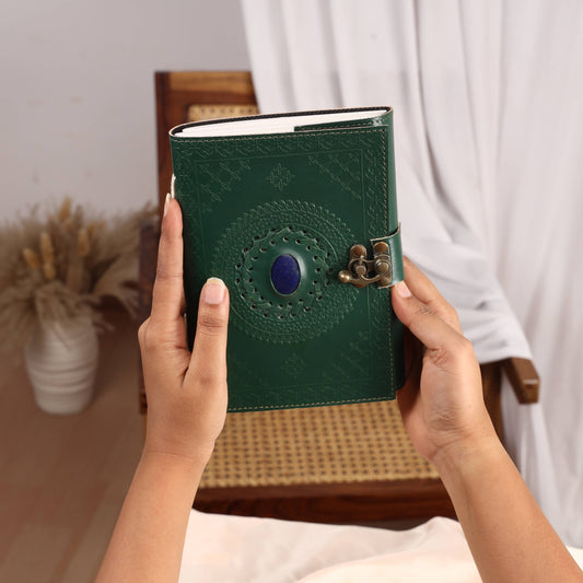 Leather Journal with Stone Mandala Embossed Travel Notebook
