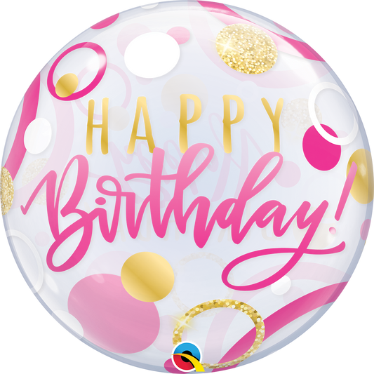 PINK AND GOLD HAPPY BIRTHDAY BUBBLE BALLOON