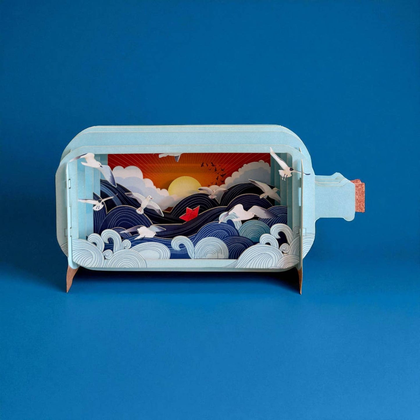 Message in a bottle pop up cards- Boat and sea