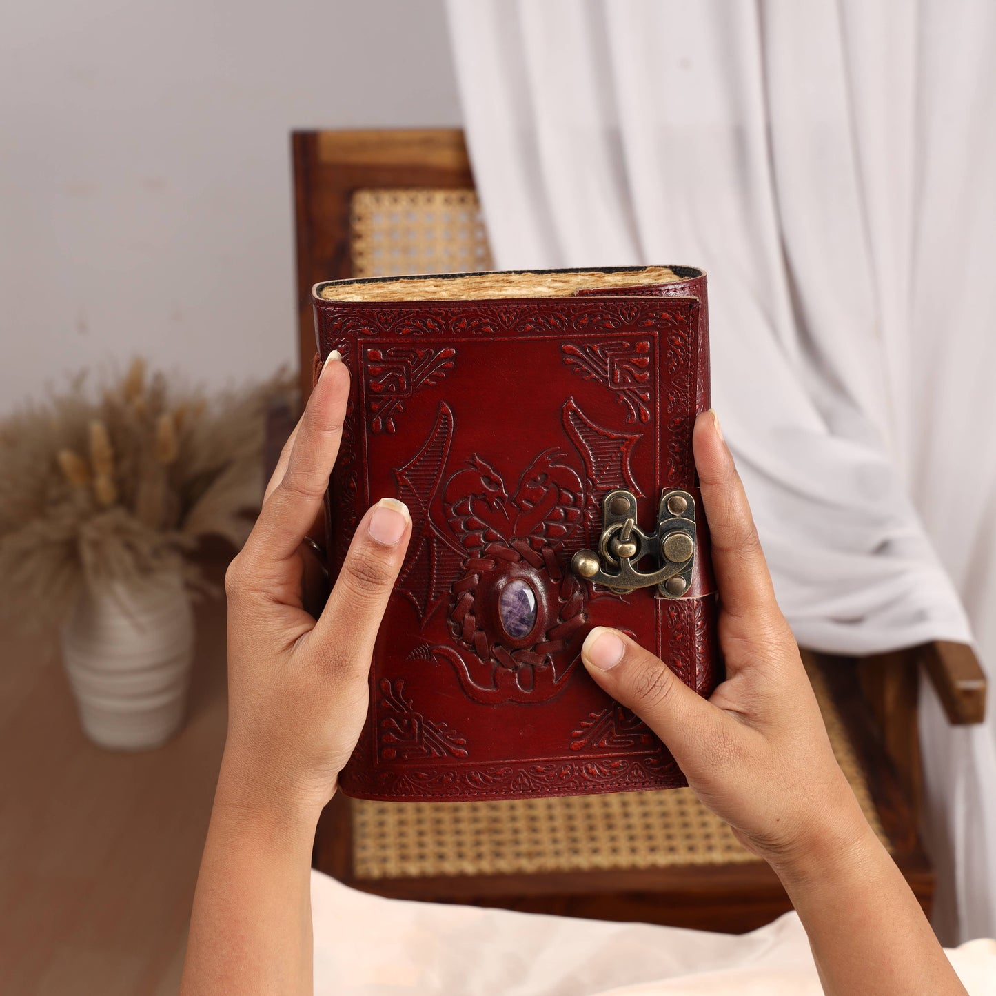 Leather Journal with Stone Dragon Embossed Travel Journal 