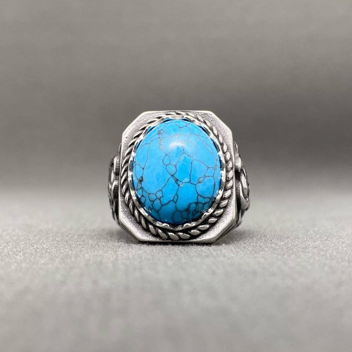 Turquoise Inlaid Skull Men's Stainless Steel Ring - MJ/MR
